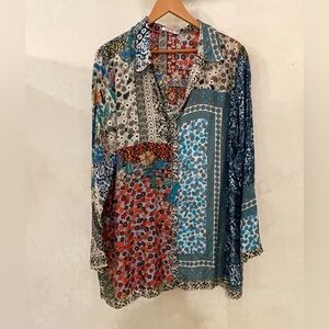 Johnny Was, Silk Long Sleeve Paisley Blouse, Size L